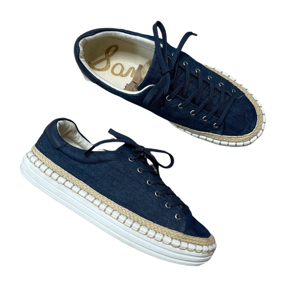 Sam Edelman Blue Navy White Lace Sneakers Shoes Women’s Size 6.5. (NO BOX)